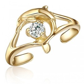 10K Yellow Gold Dolphin Toe Ring with Stone, Swimming Dolphin Toe Ring with Stone, Fashionable Dolphin Toe Ring, Real 10K Gold Toe Ring, 10K Genuine Yellow Gold Toe Ring