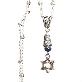Star Of David Necklace Handmade Sterling Chain Blue Accent