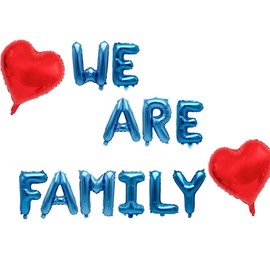 We are Family Foil Balloons Letter Banner with Heart Balloons for Family Reunion Party New House Moving Party Housewarming Adoption Day Family Gathering Photo Prop Party Decoration(Blue)