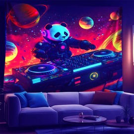 NYZE Panda Space Tapestry for Bedroom, Music Wall Tapestry, Party Decor Glow in the Dark Room Decor Wall Tapestries, Cool Galaxy Planet Wall Hanging, Wall Hanging for Room Dorm 79in×59in