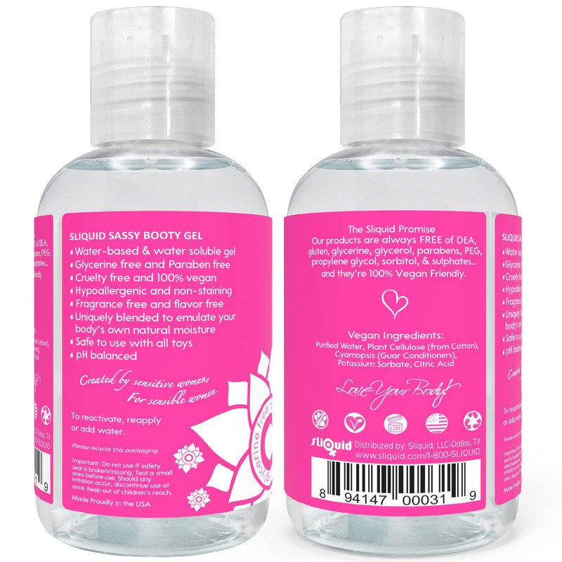 Sliquid Sassy Water-Based Lube - Thick, Long-Lasting Gel, Natural Lube