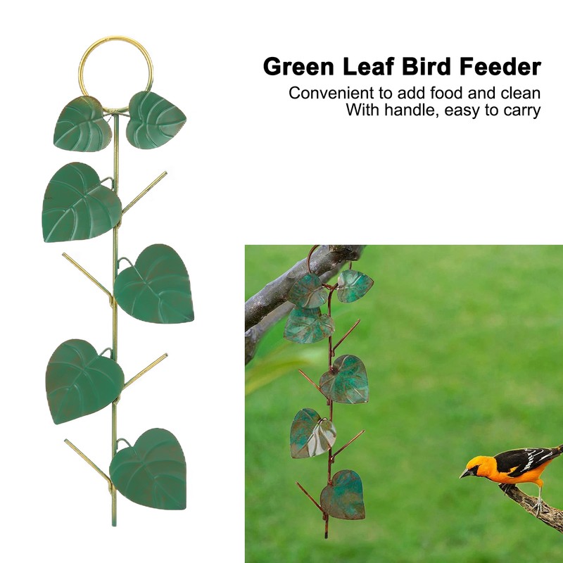Birds Feeder Hanging Metal Green Leaf Shape Hummingbirds Feeder for