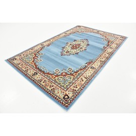 Unique Loom Reza Collection Traditional Persian Style Area Rug, 5 x 8 ft, Light Blue/Ivory