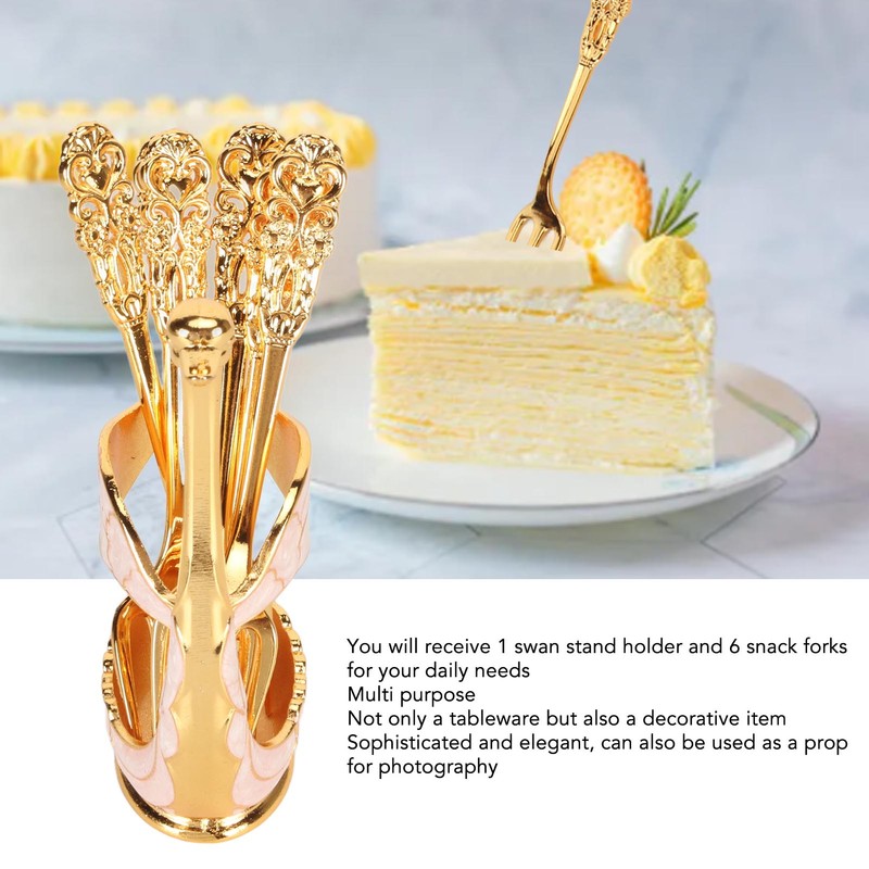 6Pcs Coffee Dessert Fork Set Metal Swan Base Holder Dessert