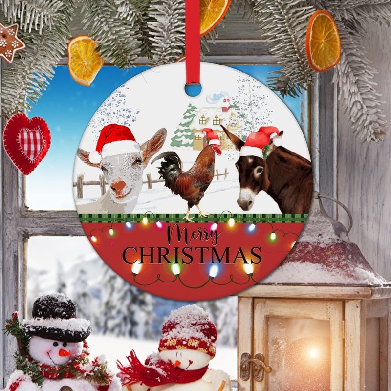 Christmas Farm Pig Rooster Cow Christmas Ornament Winter Snow Farmhouse