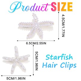 Brishow Gold Starfish Hair Clip Rhinestone Mermaid Hair Accessories Pearl Sea Star Barrettes for Women and Girls (Sliver-2PCS)