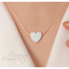 Opal Necklace For Woman – 10mm Heart Fire White Opal Pendant - 14K Gold Filled 16 Inch Chain + 2 inch Extender – Jewelry Gift For Birthday Mother's day Anniversary