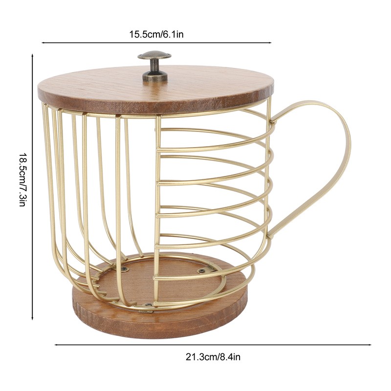 Coffee Pod Holder Iron Large Capacity Space Saving Wooden Base