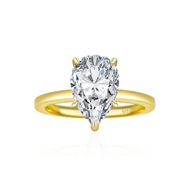 JALOKIVI 3CT 925 Sterling Silver Engagement Rings for Women Elongated Pear Cut Solitaire Cubic Zirconia Wedding Rings for Women Promise Rings for Her Gold Size 5