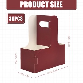 2 Cup Disposable Drink Carrier for Delivery with Handle,30 Count Red Paperboard Cup Holder,Cup Carriers for Hot or Cold Drinks,Coffee Carrier, Food Delivery,Take Out Cup Carriers (Wine Red, 30 PCs)