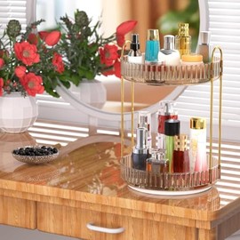 Organizador de Maquillaje de 2 Niveles  2Pcs Cepillos de Limpieza - Rotating Makeup Organizers, Corner Makeup Organizer, Adapta a Recámara, Baño, el  