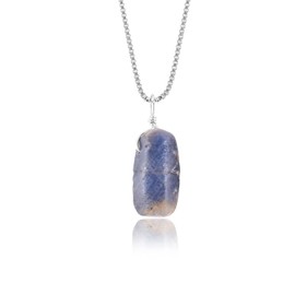 InfinityGemsArt Blue Sapphire Jewelry For Women Natural Raw Stone Rough Gemstone Pendant Necklace, Chakra Healing Crystals, September Birthstone, Silver Plated Chain 18 inch