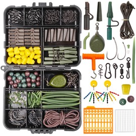 OROOTL Carp Accessories Rigs Set 277 Pieces Fishing Accessories Carp Fishing Case with Accessories Carp Fishing Hook Swivel Fishing Carp Fishing Safety Clips Anti Tangle Sleeves