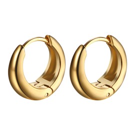 Flongo Gold Stud Earrings for Women: 3 Pairs 14k Gold Plated Small Geometric Water Drop Earrings Stainless Steel Hoop Earrings Chunky Hypoallergenic Women Girls Thick Lightweight Earrings, Stainless