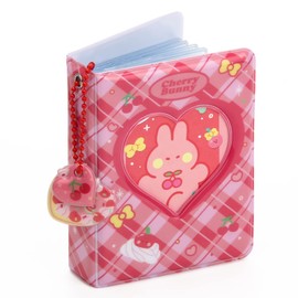 Anglecai 3 Inch Kpop Photocard Holder Book, Mini Photo Card Binder with 40 Pockets/Cherry Charms, Hollow Small Photo Album for Store Pictures (Peach Color)