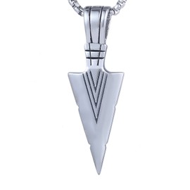 DonDon Inca Spear Point Men's Stainless Steel Lucky Charm Necklace with Black Gift Bag, Leather Stainless Steel, No Gemstone