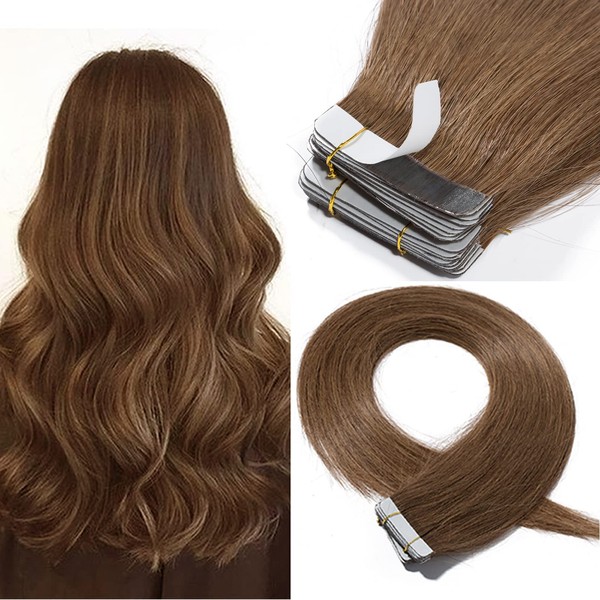 SEGO Tape Real Hair Extensions, Tape-In Hair Wefts, 100% Remy Hair, Straight, 20 Extensions + 10 Free Tapes