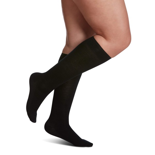 Sigvaris All Season Wool 152CC99 15-20mmHg Womens Closed Toe&#44; Calf Socks - Black&#44; Size C