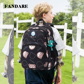 FANDARE Children's School Bags for Girls Backpacks Toddler Backpack Child School Bags for boy Primary Student for 1-3 Grades Daughter Son Travel Spring Outing Bookbag with Plush Pendant Brown