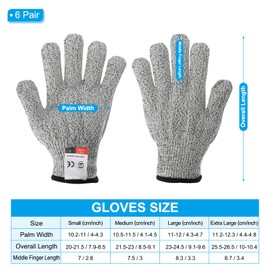 PATIKIL Cut Resistant Gloves, 6 Pair Level 5 Protection Anti Cutting Gloves Cut Proof Gloves for Kitchen Wood Carving Working, Large, Gray