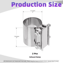 Swpeet 2Pcs 2 Inch Stainless Steel Exhaust Clamp, Lap Joint Band Clamp Exhaust Clamps Pipe Repair Parts, Butt Joint Exhaust Band Clamp Sleeve Coupler for Exhaust Pipes Mufflers