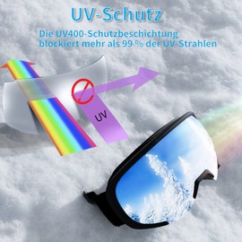 Yeerain Unisex Ski Goggles, Ski Goggles for Men and Women for Glasses Wearers, OTG Design, UV Protection, Snow Goggles, Anti Fog Ski Goggles Spherical Mirrored for Boys and Girls, Dark Silver