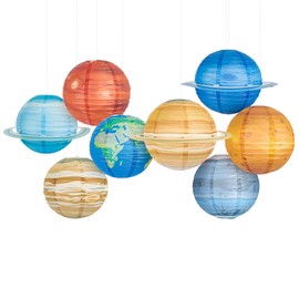 JIEFULL 8 Pcs Solar System Planet Paper Lanterns, 12 Inches Large Paper Lantern Planets Hanging Lanterns Space for The Room Ceiling Classroom Birthday Party Decorations