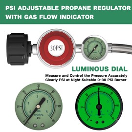 5FT 0-30 PSI Adjustable High Pressure Propane Regulator with Gauge 0~60PSI Gas Flow Indicator Stainless Propane QCC1 Hose with 3/8 Flare x 1/8 MNPT Fits for LP Gas Cooker, Burner, Turkey Fryer, Smoker