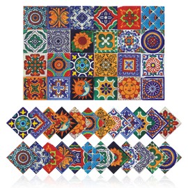 Tile Stickers Wall Decor Bathroom Kitchen Wall Sticker Waterproof PVC Decoration Stickers - 2D Sticker with Retro Design in Mosaic Style (Style-1, 8 x 8 Inch)