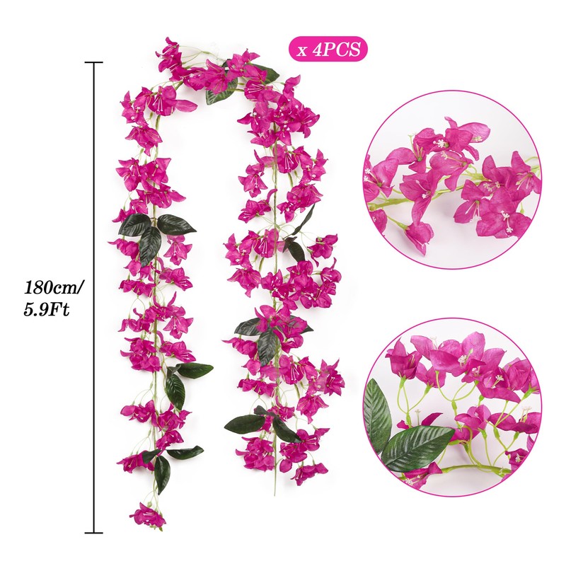 4Pcs Artificial Bougainvillea Flowers Garland 5.9Ft Fake Silk Bougainvillea Vines
