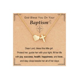 ESPVO Baptism Gifts for Girls Catholic Christening Cross Necklace Christian Religious Christian Gifts Teens Teenage Kids Jewelry Tween Daughter Granddaughter Ideas