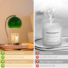 WARMCITY Candle Lamp Warmer, Wide Base Scented Candle Warmer with Timer and Dimmer, Modern Candle Melting Lattern, Home Decor Table Lamp (Green)