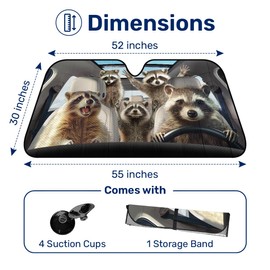 GENANY Raccoon Family Windshield Sun Shade for Car SUV Truck (55x30 Inches), Sun Shade Windshield, Shades for Front Windows, Sunshade for Car Windshield, Protector Blocks UV