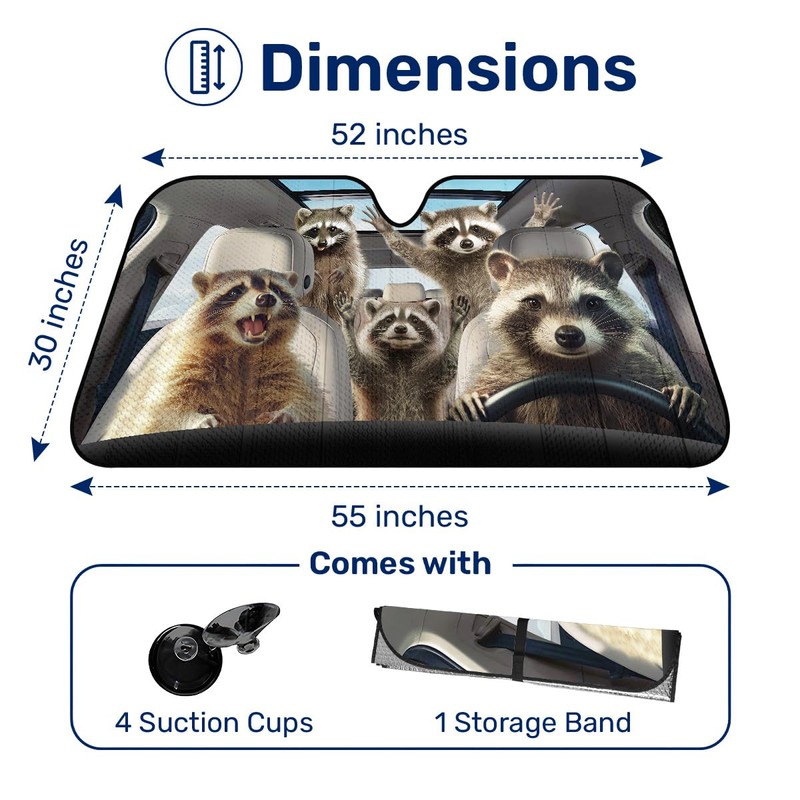 GENANY Raccoon Family Windshield Sun Shade for Car SUV Truck