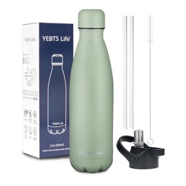 Insulated Water Bottle, 17oz Stainless Steel Water Bottles with straw lid, Metal Sports Water Bottles for Boys,Girls, Double Wall Vacuum BPA-Free Flask for School, Sports (Matcha Green)