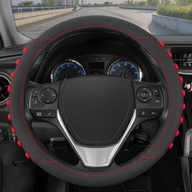 Motor Trend FlexGrip Red Steering Wheel Cover for Cars – Standard 15 inch Car Steering Wheel Cover, Red and Black Steering Wheel Protector for Auto Truck Van SUV
