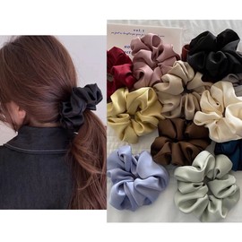SYSUII Pack of 4 Satin Scrunchies Large Hair Scrunchies for Women - Silk Hair Scrunchies Soft Elastic Hair Bands Rubber Bands Retro Ponytail Hair Band Hair Accessories for Women Girls - Beige