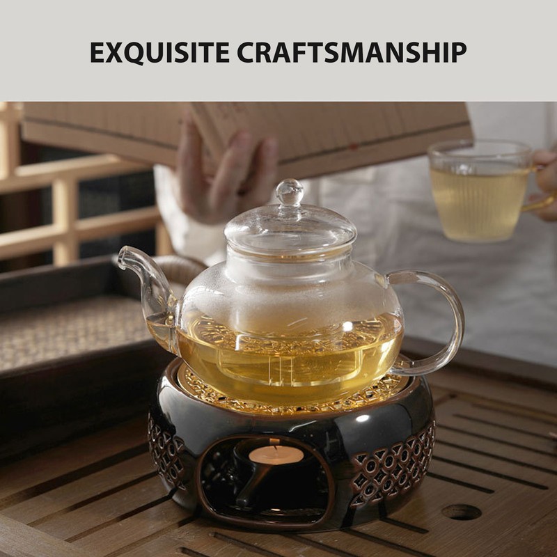 Bronze Brown Tea Light Teapot Warmer Hollow Concave Looking Ceramic