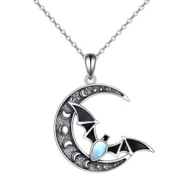 YQSENLIN Collar de Luna y Murciélago para Mujer, Collar Colgante Ajustable con Zirconita Cúbica Brillante, Hip-Hop con Personalidad Punk, Cadena Clavícula, Regalo Joyería Aniversario y Cumpleaños