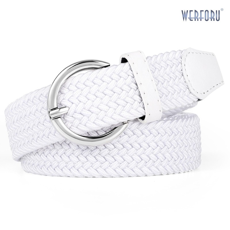 WERFORU Ladies Stretch Belt with Silver Buckle Women's Elasticated Woven