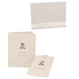 SmartSF Bambino Baby Unisex White Faux Leather Passport Wallet and Luggage Tag