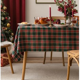 Fennco Styles Classic Plaid Holiday Tablecloth 56" W X 88" L - Green & Red Tartan Rectangular Table Cover for Dining Room, Christmas Décor, and Winter Festivals