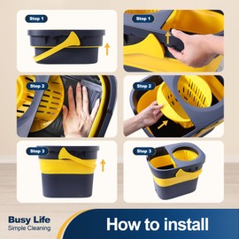 Yocada Commercial Mop Bucket with Wringer Portable Collapsible Plastic Mop Bucket Cleaning Washing Bucket for Cotton Mop Grey