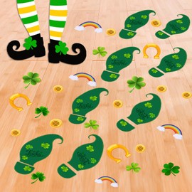 St. Patrick's Day Party Supplies,St. Patrick's Day Leprechaun Footprints Window Clings Lrish Shamrock Gold Coin Footprints Stickers for Floor Stickers Party Decorations