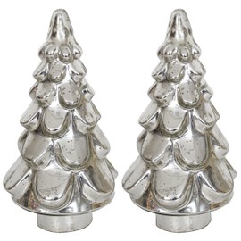 Christmas Tree Tabletop Set of 2 DIMPLE 6.5" W x 12" H Mercury Glass Silver