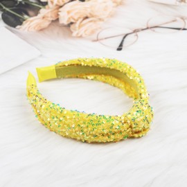 Xepeelo Yellow Glitter Knotted Headband Summer Knot Hair Bands Fashion Sequin Hair Hoop Women Girls Hair Accessories for Summer Theme Birthday Wedding Party Supplies(Yellow, Large)