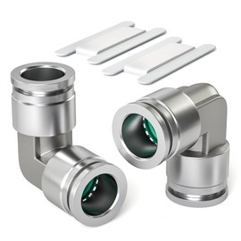 Bwintech 2 Pcs 10mm 90 Degree Elbow Push to Connect Pneumatic Fitttog,2 Way Stainless Quick Release PV Air Line Adapter