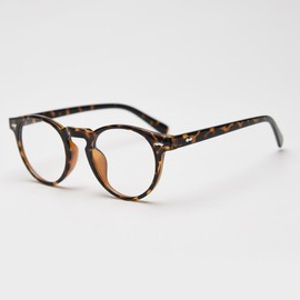 FEISEDY B1240 Blue Light Cut Glasses, Date Glasses, Computer Glasses, No Degree, TR90 Frame, Transparent Lens, Round Shape, Ultra Lightweight, Stylish, Men's, Women's,, leopard
