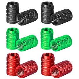 WUDQIJI Tyre Valve Caps, Pack of 12, Aluminium Car Valve Caps, Airtight Valve Caps, Universal Valve Caps for Car, Motorbike, Trucks, Bicycle, Motorcycle (Black, Green, Red)