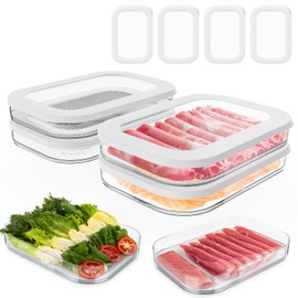 4 Pcs Deli Meat Container for Fridge, Stackable Bacon Lunch Meat Container for Refrigerator, Food Storage Boxes with 4 Lids for Cold Cuts, Cheese, LunchMeat, Salami, Meal Prep Containers, BPA Free